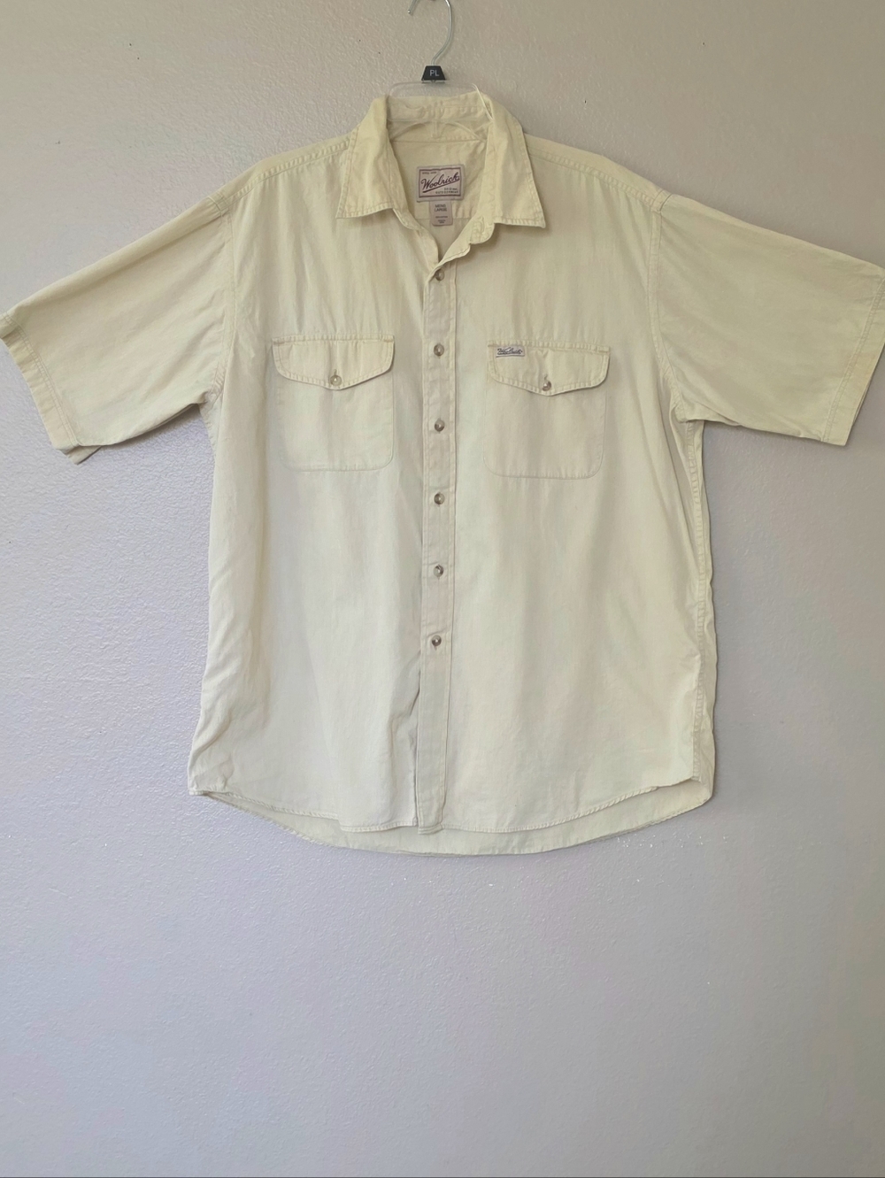 Woolrich Mens Yellow Cotton Short Sleeve Button Down Shirt - Size Large